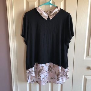 Elle Short Sleeved Blouse Black and Pink Floral
